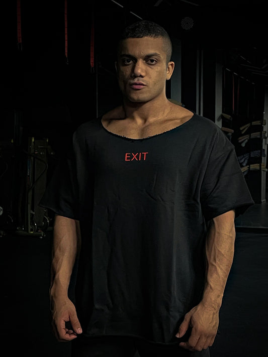 Wide Neck Oversized T-Shirt - Black V1