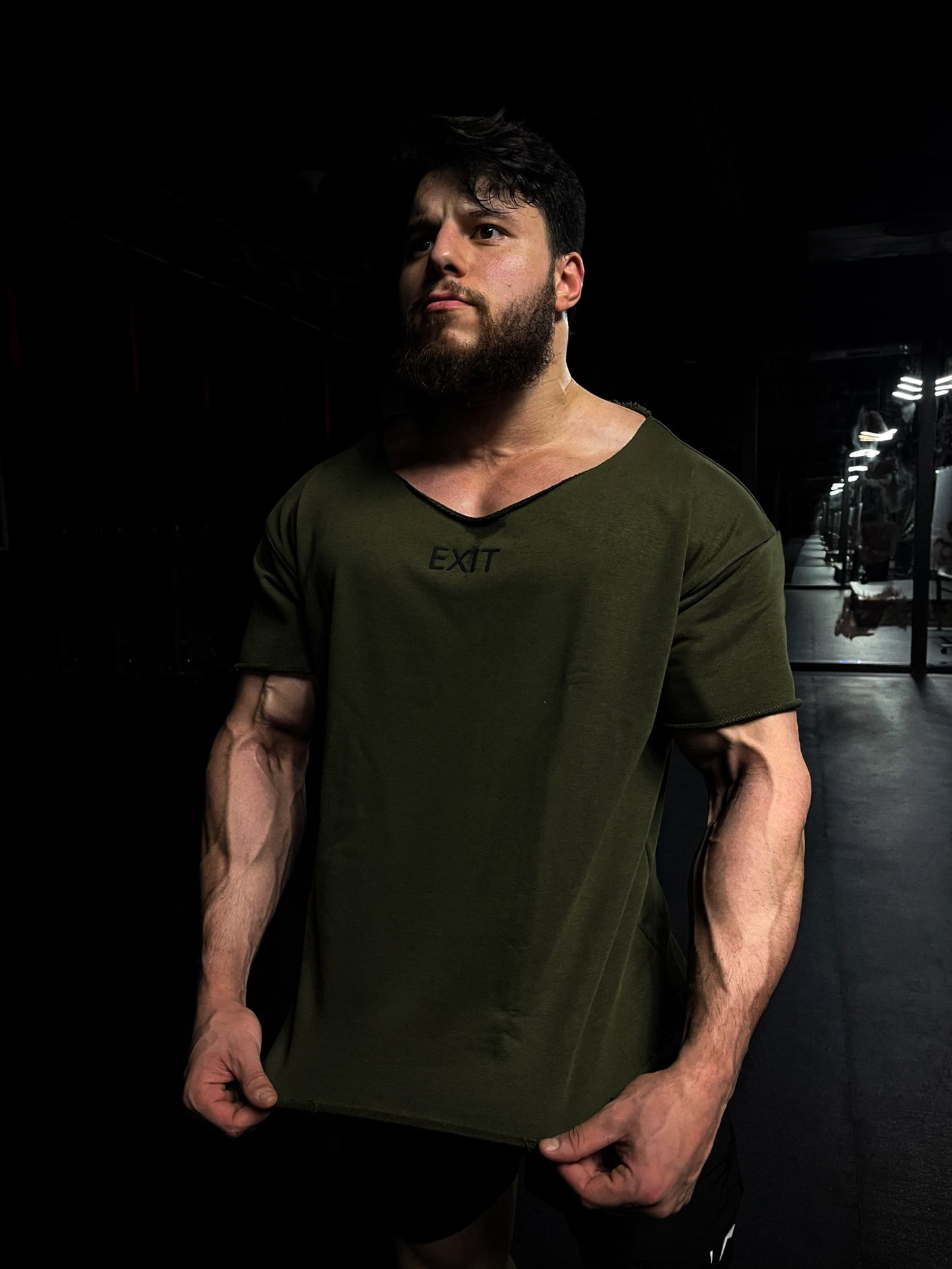 Wide Neck Oversized T-Shirt - Olive V1