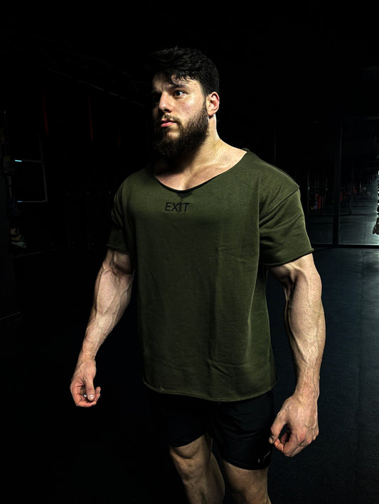 Wide Neck Oversized T-Shirt - Olive V1